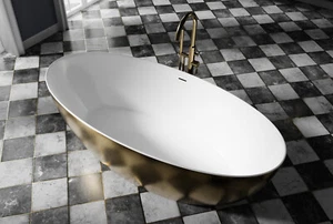 Freistehende Badewanne Acryl Wanne Gold 186 x 88 cm Blattgold Oberfläche TERRA - Bild 1 von 5