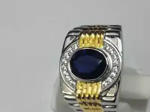 925 Silver Natural Sapphire Gold & silver Two Tone Men's Rolex Ring Jewelry t779 - Picture 1 of 8