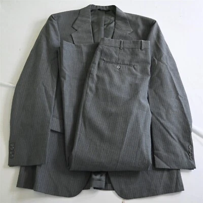 Vtg Botany 500 Gladiator USA Made 44L 36x34 Gray Striped Mens Jacket Pants Suit - Image 1 of 4
