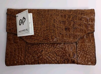 Amelia Berko Genuine Leather Aligator Embossed Brown Handbag W/Original Tags - Image 1 of 4