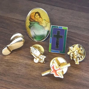 Enamel mixed Lot of 6 Religious Pin Broochs Gold Tone - Picture 1 of 20
