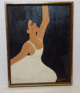 P. McLean Gemälde 1980 Brünette Frau weißes Kleid Ballerina Tänzerin 19,5 Zoll x 15 Zoll - Bild 1 von 20
