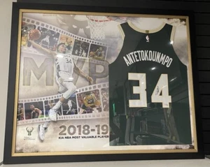 Giannis Antetokounmpo MVP Autographed Nike  Jersey Fanatics COA Framed w/ Pics - Picture 1 of 7