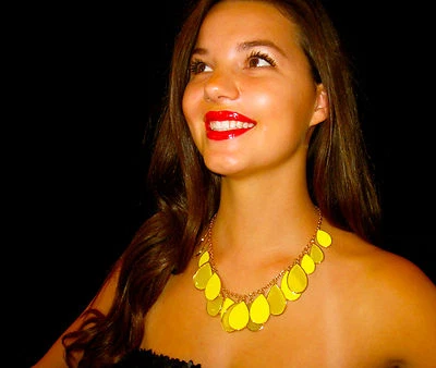 RARE! Kate Spade FLO YELLOW Crystal Petal Pusher Bib Necklace DRAPED FACET GEMS - Image 1 of 4