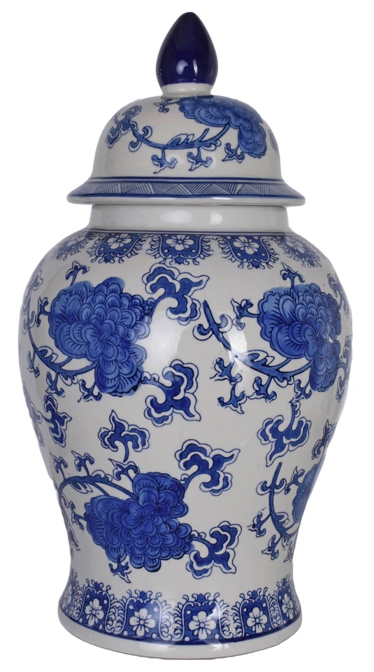 Chinesische Deckelvase Antik Deckelgefäss Amphore Blau Weiss Porzellanvase 50cm - Bild 1 von 4