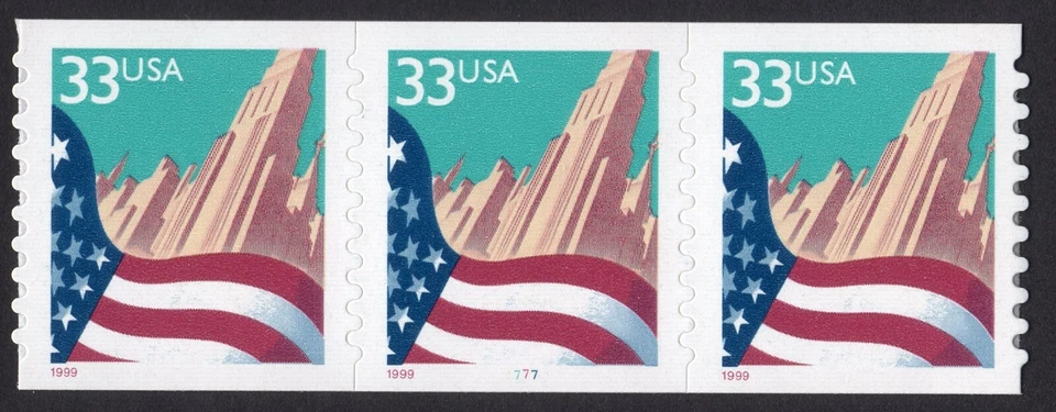 Scott #3281 Flag Over City Plate # (PNC3) 3 Stamp Coil - MNH P#7777 Large Date - Image 1 of 1