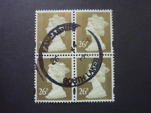 GB 1997 26p gold S.G. Y1692 USED (CDS) block of 4 with unusual OFFSET on reverse - Picture 1 of 2