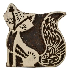 Fox Folk Art Stamp 5.7cm x 5.7cm Indian Hand Carved Wooden Printing Block (FX6) - Picture 1 of 3