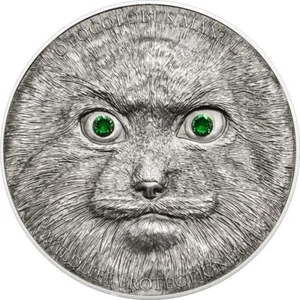 Mongolei 2014 Manul 500 Togrog Pure 1 Oz Silber Münze Swarovski Augen Top - Bild 1 von 4