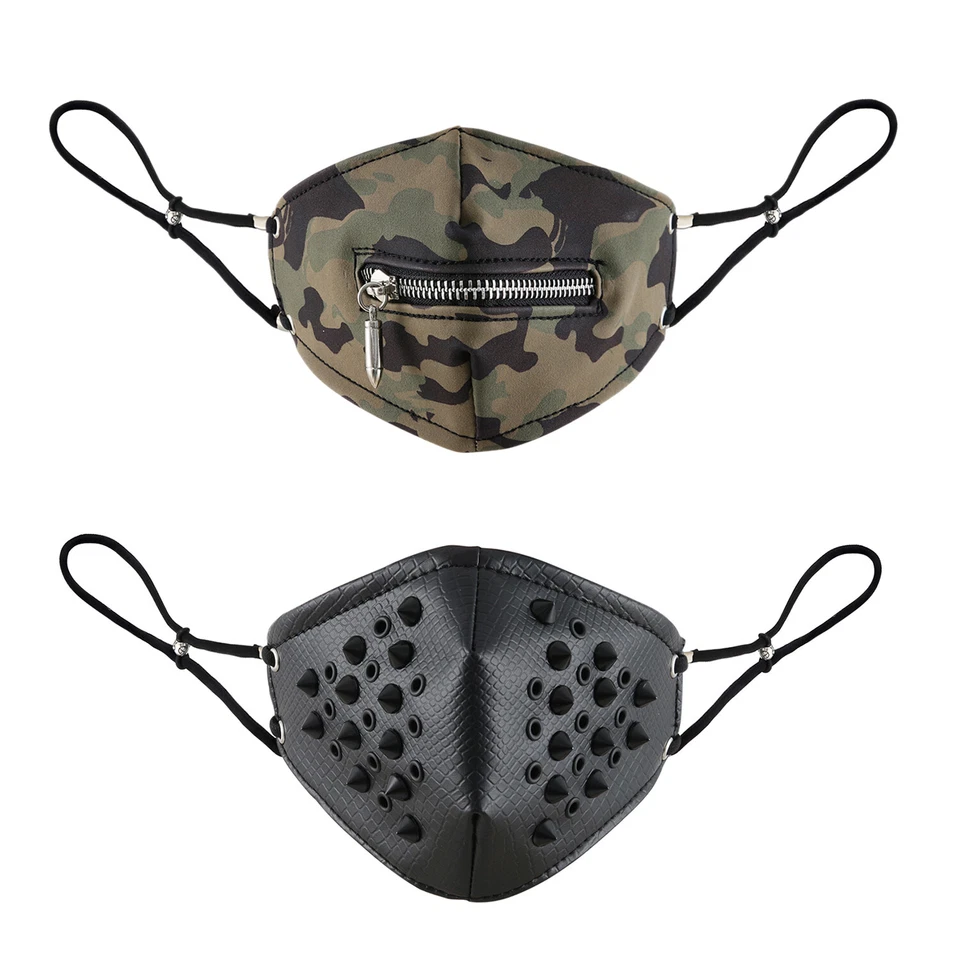 Máscara de cuero con remache de espiga cremallera bala al aire libre motociclista motocicleta media máscara facial Foto 1 de 4