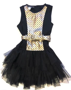 Biscotti girls black and gold perforated faux leather belted party tutu dress 4 - Picture 1 of 2