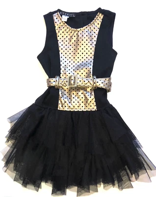 Biscotti girls black and gold perforated faux leather belted party tutu dress 4 - Image 1 of 2