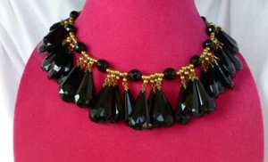 Vtg YVES SAINT LAURENT YSL Black Faceted Glass Jet Runway Style Couture Necklace - Picture 1 of 5