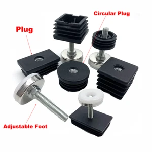 Square Tube Inserts End Caps Adjustable Table Foot Furniture Leveling Feet/Nuts - Picture 1 of 39