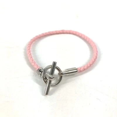 Brazalete Brazalete HERMES Trenza Grana Cuero Rosa/Plata Hardware Sin Usar Foto 1 de 4