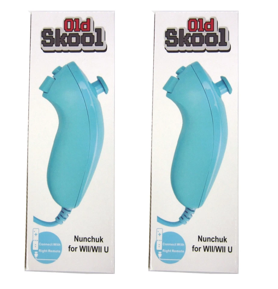 2 x Old Skool Nunchuk Controllers for Nintendo Wii and Wii U - Blue - Image 1 of 1