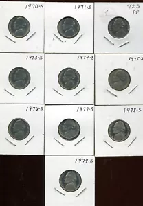 1970-S THRU 1979-S PROOF JEFFERSON NICKELS CH BU (D99) 1O COINS - Bild 1 von 2