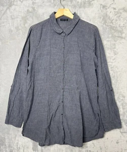 Eileen Fisher Top Womens S/M Gray Button Front Roll Tab Long Sleeve Cotton Linen - Picture 1 of 10