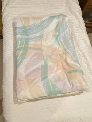 Vtg Springs? TWIN Bedspread Comforter Pastel Watercolor Brush Paint Strokes - Image 1 of 2