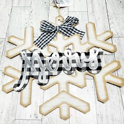 Copo de Nieve Decoración de Pared Colgante Navidad Feliz Blanco y Negro Buffalo Check 10.5" Foto 1 de 4
