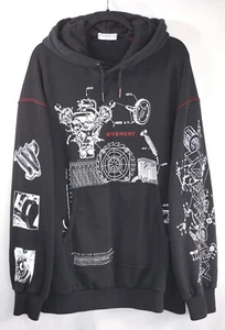 Givenchy BMJ09L305B Men Cotton Schematics Print Black Oversized Hoodie Jumper XL - Picture 1 of 9