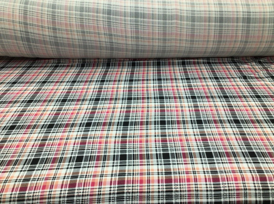 Double Brushed DTY Plaid Spandex Stretch Apparel Fabric Pink Peach Black M312 - Image 1 of 1
