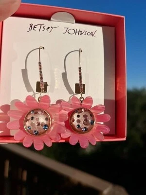 Новый Betsey Johnson заколдованный цветок розовый акриловый кристалл подвеской капли серьги - Изображение 1 из 2
