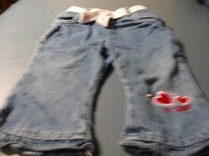 BABY GIRL JEANS SIZE 6-9 MONTHS SESAME STREET WITH ELMO EMBROIDERED AND HEARTS - Picture 1 of 3