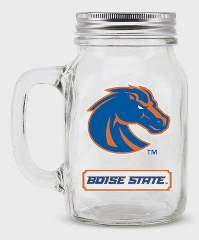 BOISE STATE BRONCOS, HANDLED MASON JAR WITH SCREW ON LID FROM DUCKHOUSE SPORTS Cover