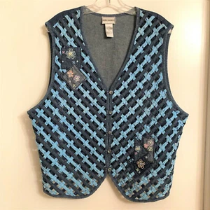 New Napa Valley Embroidery Appliqué Light Denim + Floral Print Vest Size 2X Plus - Picture 1 of 9