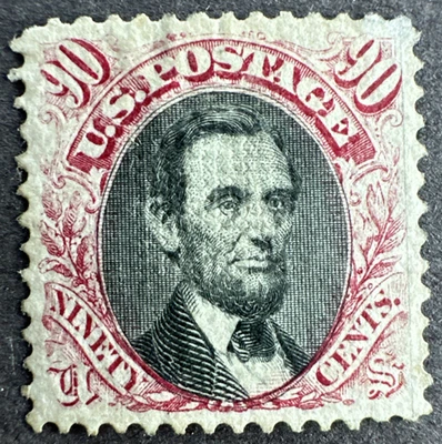 Scott # 122 EE. UU. 1869 como nuevo con bisagras con parrilla Abraham Lincoln 90c Foto 1 de 2