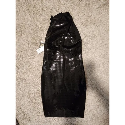 Mini Vestido Bebe Lentejuelas Vendaje Negro Sin Mangas Halter Fiesta Cóctel Foto 1 de 4