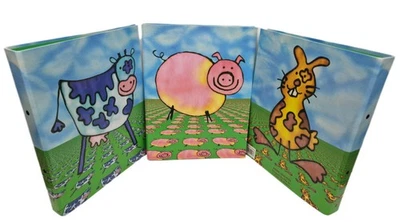Set of 3 A4 Animal Crackers Ring Binders Rabbit Cow Pig Colourful Folder School - Image 1 of 4