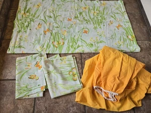 Vintage Lätzchen Laken Set Orange Gelb Blumen Flach Spannbetttuch Full Standard Double  - Bild 1 von 5