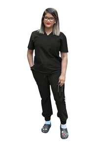 Conjunto Exfoliante Jogger Elástico Unisex Cuello en V Top Pantalones Uniforme de Enfermera Médica 20 Colores - Imagen 1 de 79