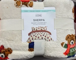 Weihnachten Teddybären Sherpa Wende Bettbezug Set Single/Doppel/King - Bild 1 von 3
