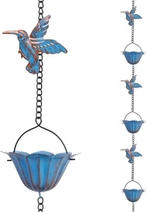 13.4FT Rain Chain, Hummingbird Chains for Outside, Blue hummingbird - Picture 1 of 8