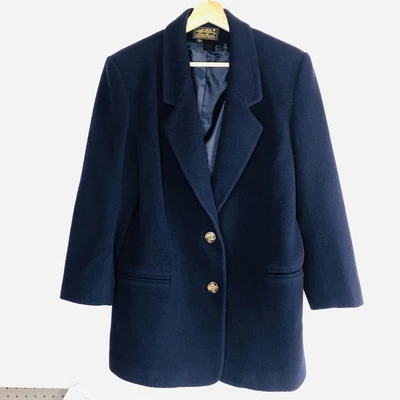 Vtg Women 90s Eddie Bauer Wool Navy Blue Overcoat Blazer Size S Button Academia - Image 1 of 4