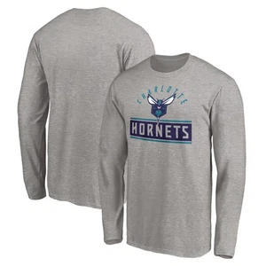 Men's Heather Gray Charlotte Hornets Team Arch Knockout Long Sleeve T-Shirt - Picture 1 of 3