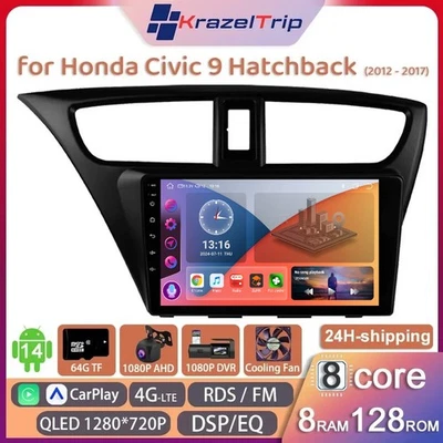 WIFI Car Stereo for Honda Civic 9 Hatchback 2012 2013 2014 2015 2016 2017 8 Core - Image 1 of 4