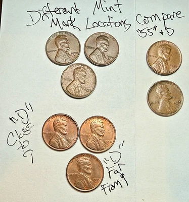 1950's Lincoln Wheat 1c Error Lot ~ Shifted / RPM Mint Marks ~ Some Uncir ~ X07 - Image 1 of 4