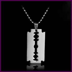 Stainless Steel Blade Razor Necklaces Gothic Punk Men Jewelry Sliver Color - Imagen 1 de 20