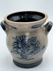 Vintage Rowe Pottery Salt Glazed Stoneware Handled Crock Vase Extra Cobalt 1989 - Picture 1 of 14