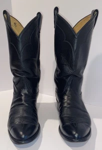 TONY LAMA Black Classic Western Boots-Men’s Sz 8.5D - Picture 1 of 9