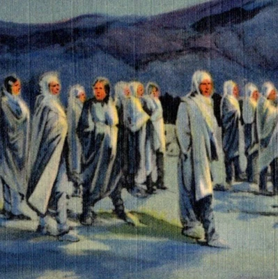 Vintage Postcard Card Taos Indian Boys Singing Sweethearts Mural Albuquerque NM - Image 1 of 3