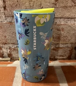 NEW Starbucks Blue Magnolia Ceramic Floral Travel Cup Tumbler Coffee 12oz 2023 - Picture 1 of 7