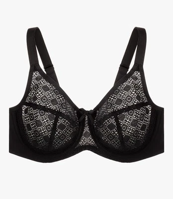 Sujetador con aros Glamorise para mujer talla grande de encaje cómodo Wonderwire 9855 negro 44C Foto 1 de 4