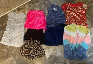 Sz 7-8 M Girls Lot 8 Piece L/S S/S Pink Black Dresses Skirt Shorts Tops Cardigan - Picture 1 of 15