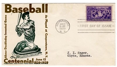 1939 Baseball 855 First Day Cover #73b.1 Pilgrim  - Image 1 of 2
