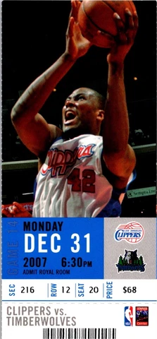 TICKET - Los Angeles Clippers vs Minnesota Timberwolves 12/31/07 Elton Brand #20 Cover
